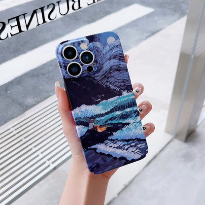 For iPhone 14 Pro Max Precise Hole Oil Painting Pattern PC Phone Case(Sea Wave) - iPhone 14 Pro Max Cases by buy2fix | Online Shopping UK | buy2fix