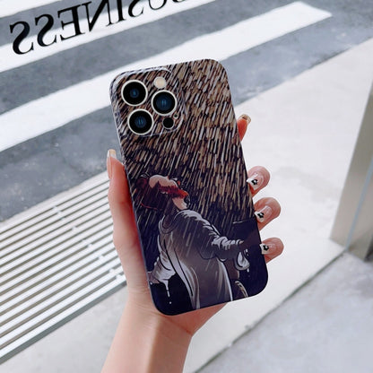 For iPhone 13 Pro Precise Hole Oil Painting Pattern PC Phone Case(Rain) - iPhone 13 Pro Cases by buy2fix | Online Shopping UK | buy2fix