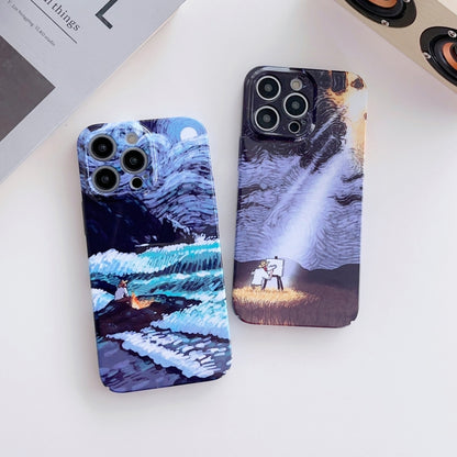 For iPhone 12 Pro Precise Hole Oil Painting Pattern PC Phone Case(Rain) - iPhone 12 / 12 Pro Cases by buy2fix | Online Shopping UK | buy2fix