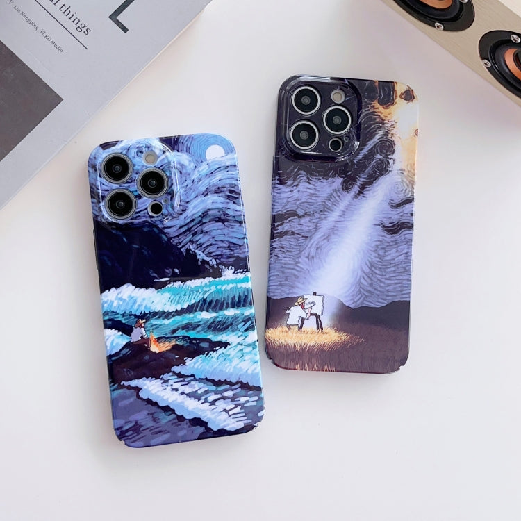 For iPhone SE 2022 / 2020 / 8 / 7 Precise Hole Oil Painting Pattern PC Phone Case(Sea Wave) - iPhone SE 2022 / 2020 / 8 / 7 Cases by buy2fix | Online Shopping UK | buy2fix