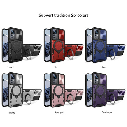 For Xiaomi 12T / 12T Pro CD Texture Sliding Camshield Magnetic Holder Phone Case(Purple) - Xiaomi Cases by buy2fix | Online Shopping UK | buy2fix