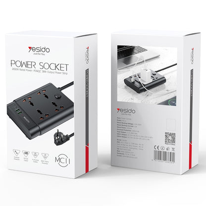 Yesido MC-11 4 Plugs + PD 20W+2 QC3.0 Ports 2650W Multi-functional High Power Socket(EU Plug) - Extension Socket by Yesido | Online Shopping UK | buy2fix