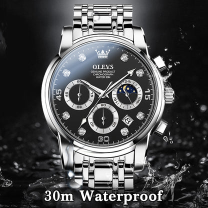 OLEVS 2889 Men Multifunctional Luminous Waterproof Quartz Watch(Black) - Metal Strap Watches by OLEVS | Online Shopping UK | buy2fix
