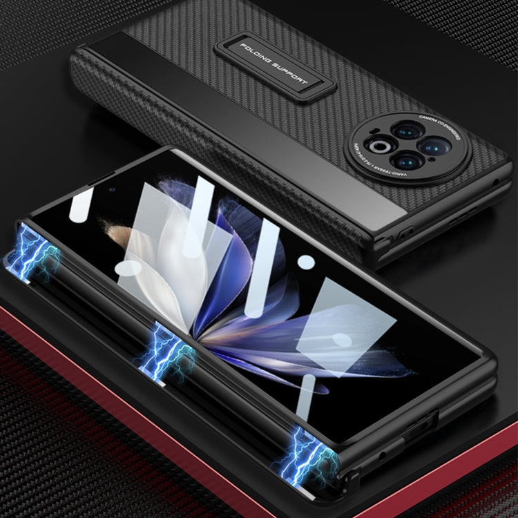 For vivo X Fold2 GKK Integrated Fold Hinge Leather Phone Case with Holder(Carbon Fibre Black) - vivo Cases by GKK | Online Shopping UK | buy2fix