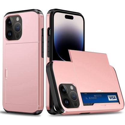 For iPhone 15 Pro Shockproof Armor Phone Case with Slide Card Slot(Rose Gold) - iPhone 15 Pro Cases by buy2fix | Online Shopping UK | buy2fix