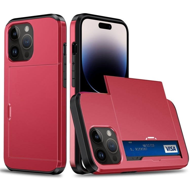 For iPhone 15 Pro Shockproof Armor Phone Case with Slide Card Slot(Red) - iPhone 15 Pro Cases by buy2fix | Online Shopping UK | buy2fix