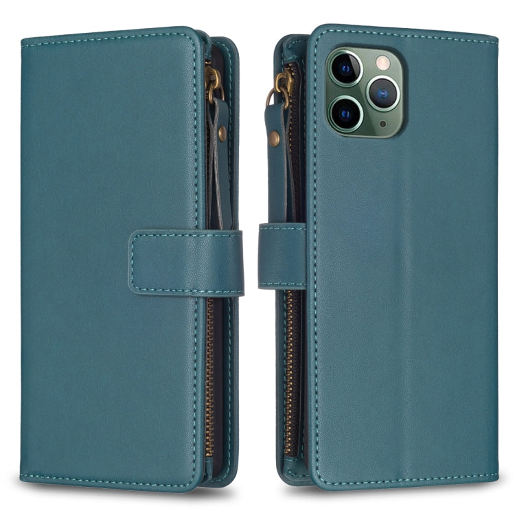 For iPhone 11 Pro Max 9 Card Slots Zipper Wallet Leather Flip Phone Case(Green) - iPhone 11 Pro Max Cases by buy2fix | Online Shopping UK | buy2fix