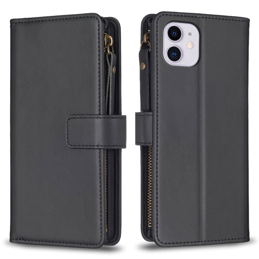 For iPhone 11 9 Card Slots Zipper Wallet Leather Flip Phone Case(Black) - iPhone 11 Cases by buy2fix | Online Shopping UK | buy2fix