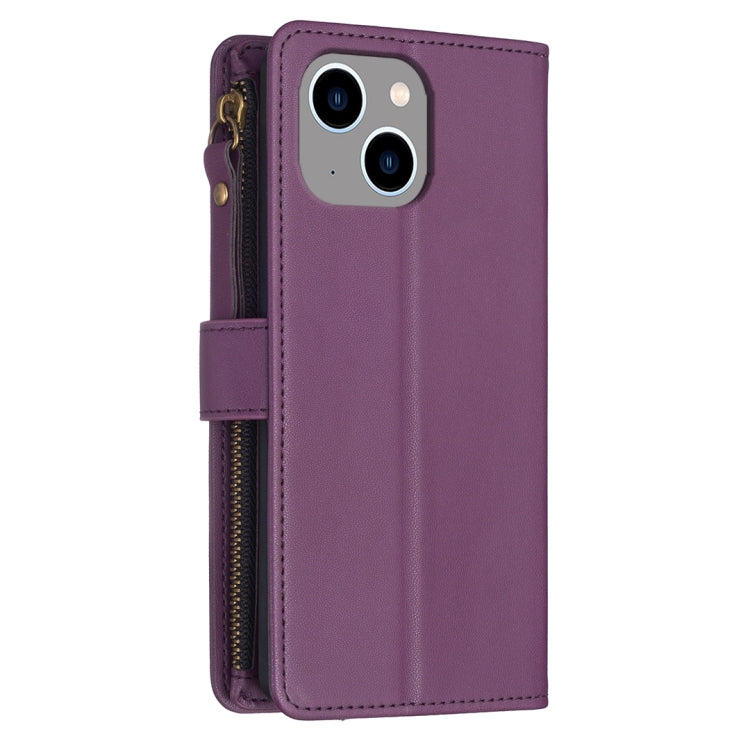 For iPhone 15 Plus 9 Card Slots Zipper Wallet Leather Flip Phone Case(Dark Purple) - iPhone 15 Plus Cases by buy2fix | Online Shopping UK | buy2fix