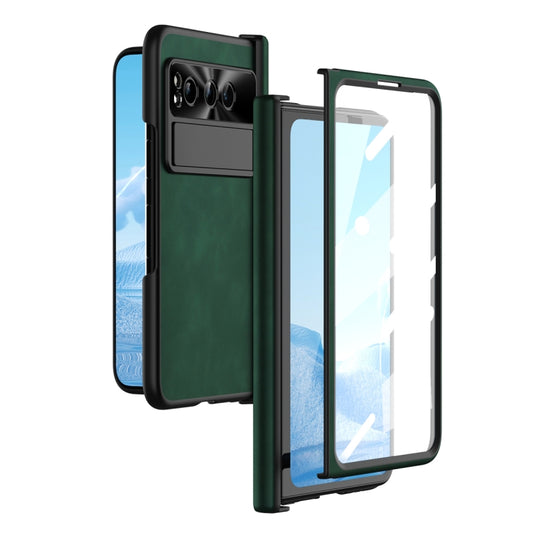 For Google Pixel Fold Integrated Napa Texture All-inclusive Phone Case with Hinge(Green) - Google Cases by buy2fix | Online Shopping UK | buy2fix