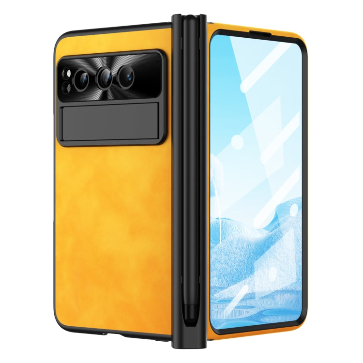 For Google Pixel Fold Integrated Napa Texture All-inclusive Phone Case with Pen Slot(Yellow) - Google Cases by buy2fix | Online Shopping UK | buy2fix