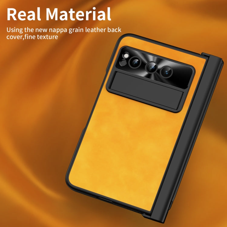 For Google Pixel Fold Integrated Napa Texture All-inclusive Phone Case with Pen Slot(Yellow) - Google Cases by buy2fix | Online Shopping UK | buy2fix