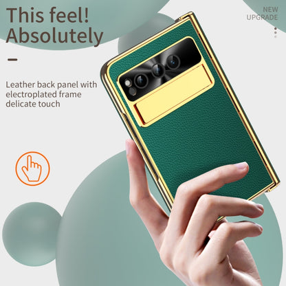 For Google Pixel Fold Litchi Pattern Electroplating Folding Phone Case with Hinge(Green) - Google Cases by buy2fix | Online Shopping UK | buy2fix