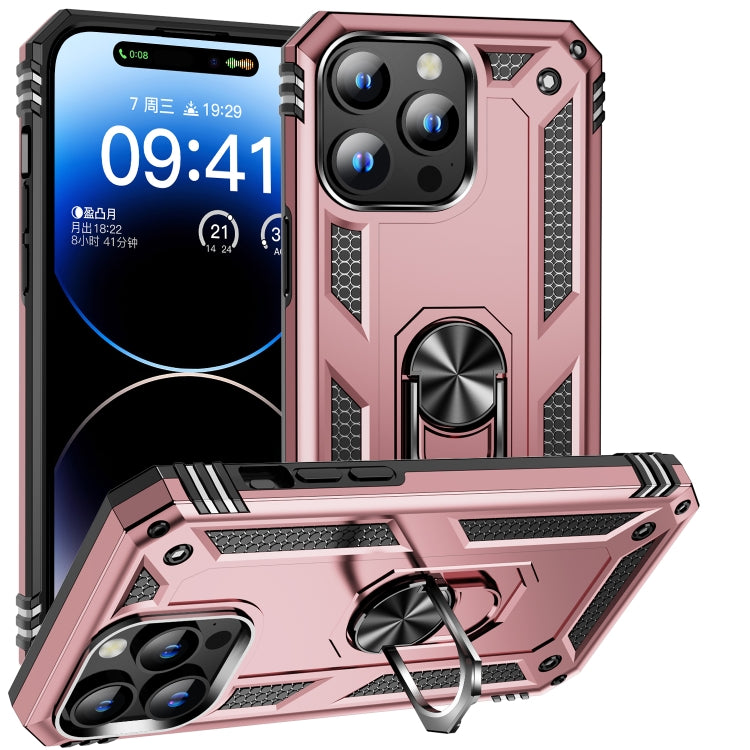 For iPhone 15 Pro Max Shockproof TPU + PC Phone Case with Holder(Rose Gold) - iPhone 15 Pro Max Cases by buy2fix | Online Shopping UK | buy2fix