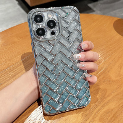 For iPhone 12 Pro Max Woven Grid 3D Electroplating Laser Engraving Glitter Paper Phone Case(Silver) - iPhone 12 Pro Max Cases by buy2fix | Online Shopping UK | buy2fix