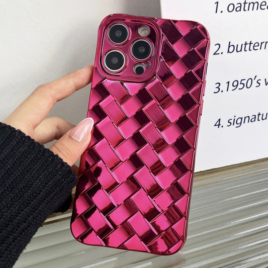 For iPhone 15 Pro Max Retro Weave Texture Electroplating Phone Case(Rose Red) - iPhone 15 Pro Max Cases by buy2fix | Online Shopping UK | buy2fix