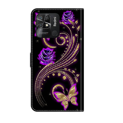 For Xiaomi Redmi 10C Crystal 3D Shockproof Protective Leather Phone Case(Purple Flower Butterfly) - Xiaomi Cases by buy2fix | Online Shopping UK | buy2fix