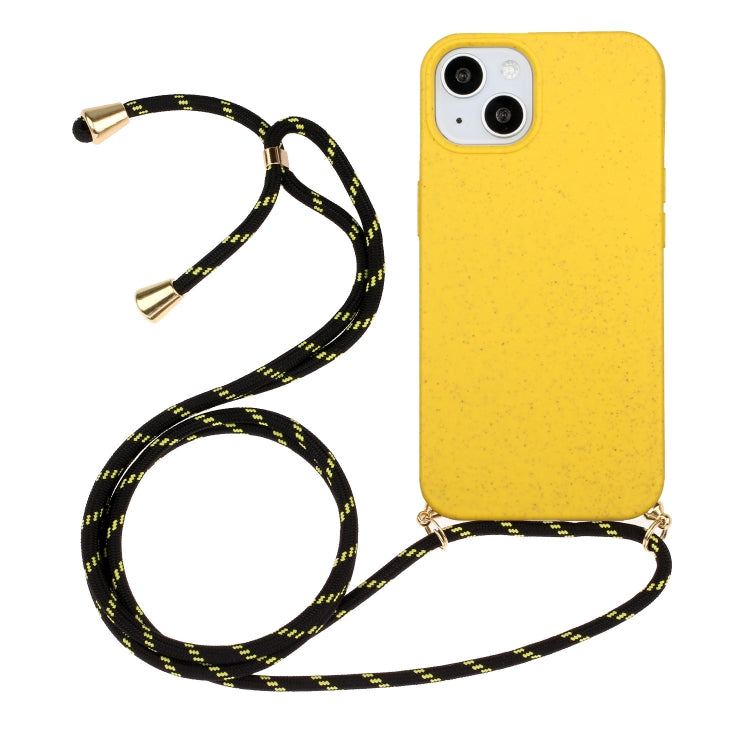 For iPhone 15 Plus Wheat Straw Material + TPU Phone Case with Lanyard(Yellow) - iPhone 15 Plus Cases by buy2fix | Online Shopping UK | buy2fix