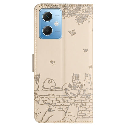 For Xiaomi Redmi Note 12 5G India / POCO X5 Cat Embossing Pattern Leather Phone Case with Lanyard(Beige) - Note 12 Cases by buy2fix | Online Shopping UK | buy2fix