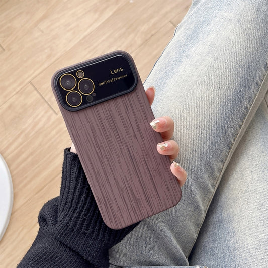 For iPhone 12 Pro Max Wood Grain TPU Phone Case with Lens Film(Grey) - iPhone 12 Pro Max Cases by buy2fix | Online Shopping UK | buy2fix