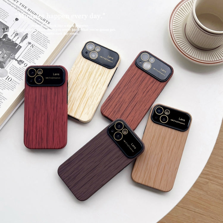 For iPhone 14 Pro Wood Grain TPU Phone Case with Lens Film(Brown) - iPhone 14 Pro Cases by buy2fix | Online Shopping UK | buy2fix