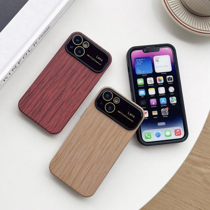 For iPhone 14 Pro Wood Grain TPU Phone Case with Lens Film(Grey) - iPhone 14 Pro Cases by buy2fix | Online Shopping UK | buy2fix