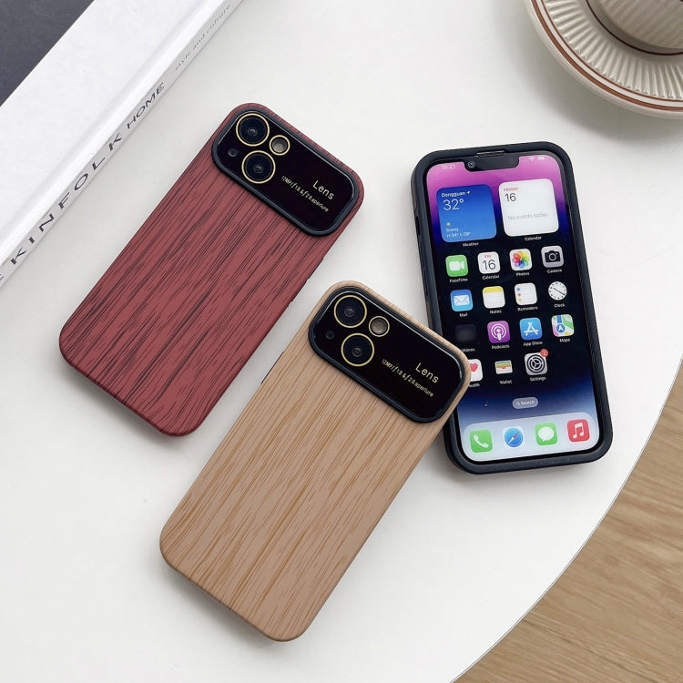 For iPhone XR Wood Grain TPU Phone Case with Lens Film(Brown) - More iPhone Cases by buy2fix | Online Shopping UK | buy2fix