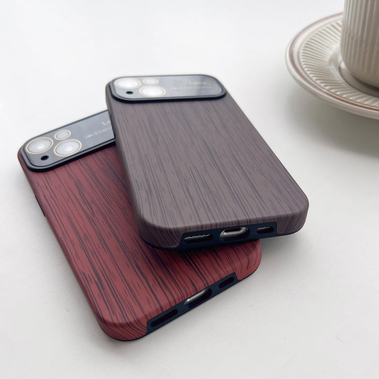 For iPhone 14 Wood Grain TPU Phone Case with Lens Film(Red) - iPhone 14 Cases by buy2fix | Online Shopping UK | buy2fix