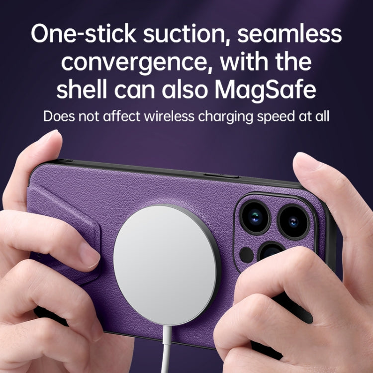 For iPhone 14 Pro Max SULADA Folding Holder Lambskin Texture MagSafe Phone Case(Purple) - iPhone 14 Pro Max Cases by SULADA | Online Shopping UK | buy2fix