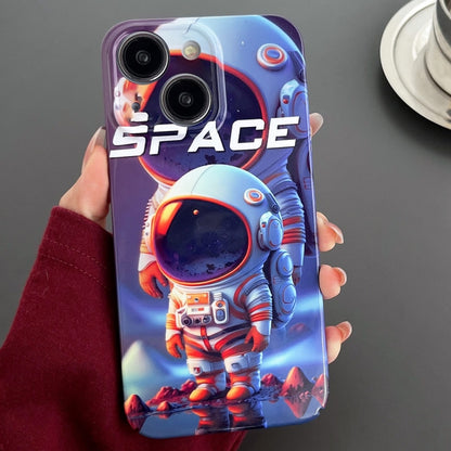 For iPhone 14 Plus Painted Pattern Precise Hole PC Phone Case(Orange White Astronaut) - iPhone 14 Plus Cases by buy2fix | Online Shopping UK | buy2fix