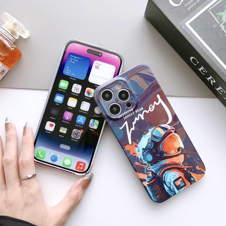 For iPhone 15 Pro Painted Pattern Precise Hole PC Phone Case(Orange White Astronaut) - iPhone 15 Pro Cases by buy2fix | Online Shopping UK | buy2fix