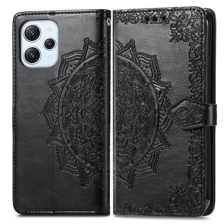 For Xiaomi Redmi 12 Mandala Flower Embossed Leather Phone Case(Black) - Xiaomi Cases by buy2fix | Online Shopping UK | buy2fix