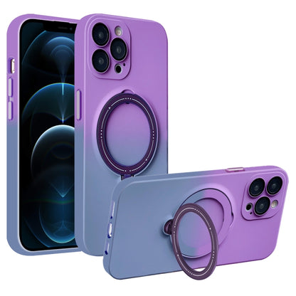 For iPhone 12 Pro MagSafe Holder Gradient TPU Phone Case(Deep Purple Gray) - iPhone 12 / 12 Pro Cases by buy2fix | Online Shopping UK | buy2fix