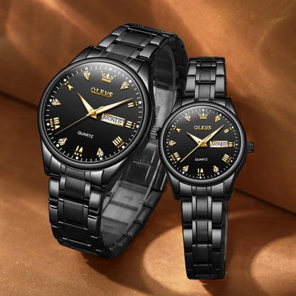 1pair OLEVS 5563 Couple Luminous Waterproof Quartz Watch(Black) - Couple Watches by OLEVS | Online Shopping UK | buy2fix