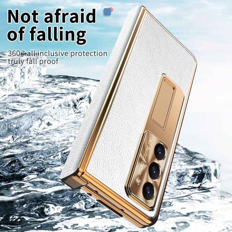 For Samsung Galaxy Z Fold5 Litchi Pattern Magnetic Shell Film Integrated Shockproof Phone Case(Silver Gold) - Galaxy Z Fold5 Cases by buy2fix | Online Shopping UK | buy2fix