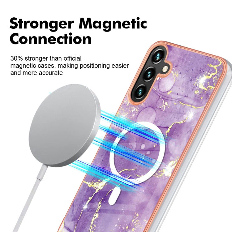 For Samsung Galaxy A34 5G Marble Pattern Dual-side IMD Magsafe TPU Phone Case(Purple 002) - Galaxy Phone Cases by buy2fix | Online Shopping UK | buy2fix