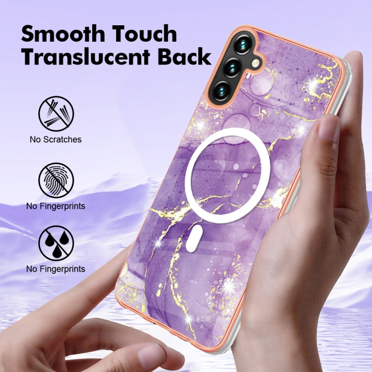 For Samsung Galaxy A34 5G Marble Pattern Dual-side IMD Magsafe TPU Phone Case(Purple 002) - Galaxy Phone Cases by buy2fix | Online Shopping UK | buy2fix