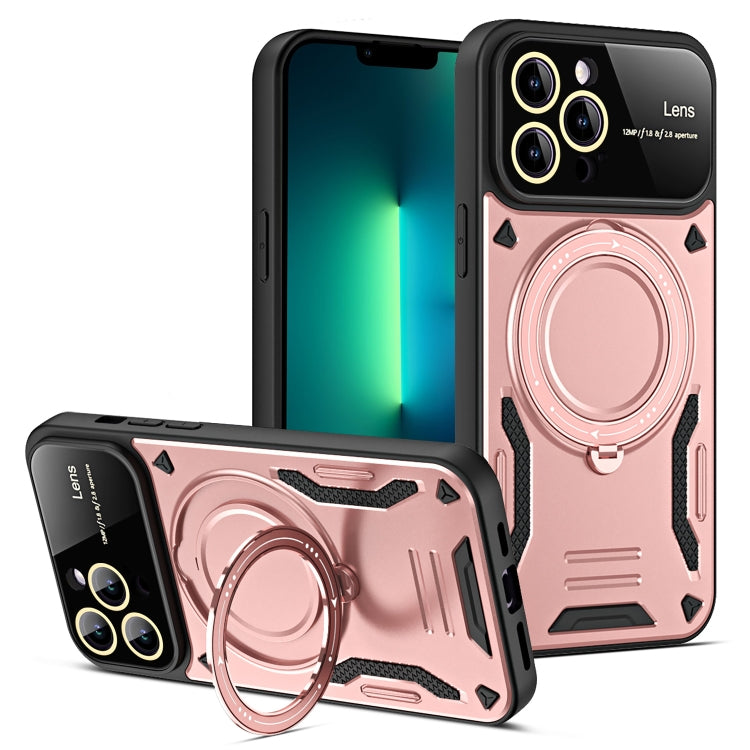 For iPhone 13 Pro Max Large Window MagSafe Holder Phone Case(Rose Gold) - iPhone 13 Pro Max Cases by buy2fix | Online Shopping UK | buy2fix