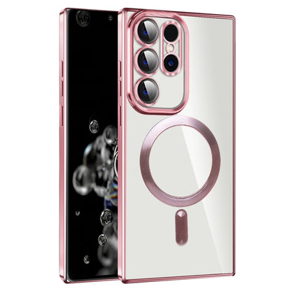 For Samsung Galaxy S20 Ultra CD Texture Plating TPU MagSafe Phone Case with Lens Film(Pink) - Galaxy Phone Cases by buy2fix | Online Shopping UK | buy2fix