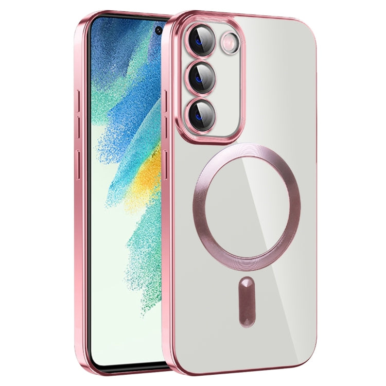 For Samsung Galaxy S21 FE 5G CD Texture Plating TPU MagSafe Phone Case with Lens Film(Pink) - Galaxy Phone Cases by buy2fix | Online Shopping UK | buy2fix