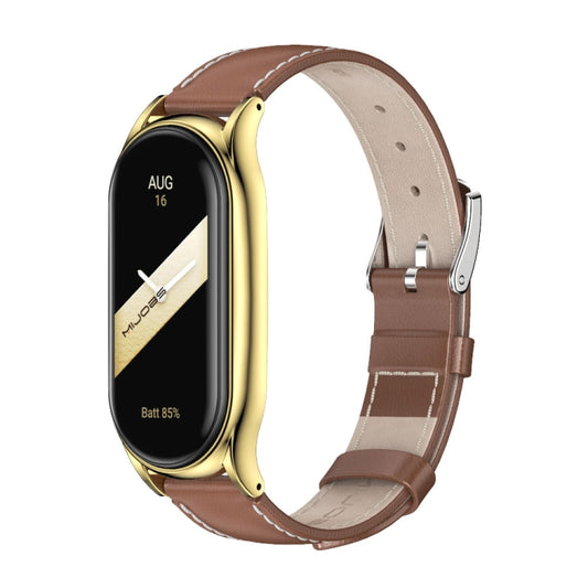 For Xiaomi Mi Band 8 Mijobs Plus Case Genuine Leather Watch Band(Brown Gold) - Watch Bands by MIJOBS | Online Shopping UK | buy2fix