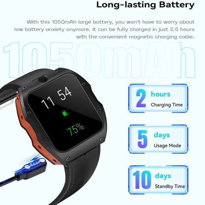 Model X 1.99 inch IP68 Waterproof Android 9.0 4G Dual Cameras Matte Smart Watch, Specification:4GB+128GB(Black Orange) - Android Watch by buy2fix | Online Shopping UK | buy2fix