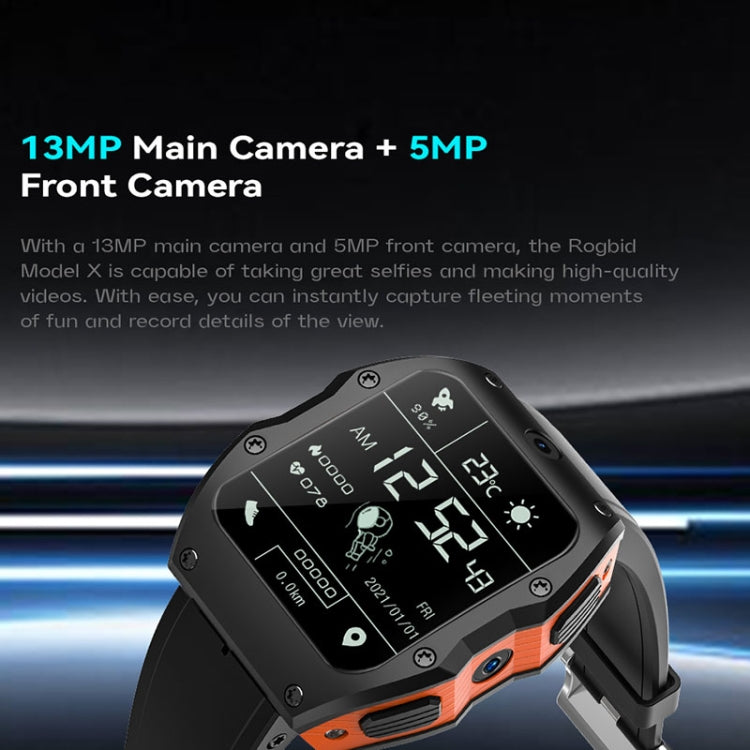 Model X 1.99 inch IP68 Waterproof Android 9.0 4G Dual Cameras Ceramics Smart Watch, Specification:4GB+128GB(Black Orange) - Android Watch by buy2fix | Online Shopping UK | buy2fix