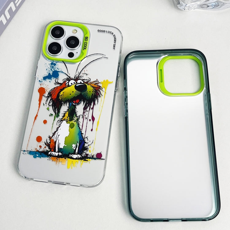 For iPhone 15 Pro Max Double Layer Color Silver Series Animal Oil Painting Phone Case(Beer Cat) - iPhone 15 Pro Max Cases by buy2fix | Online Shopping UK | buy2fix