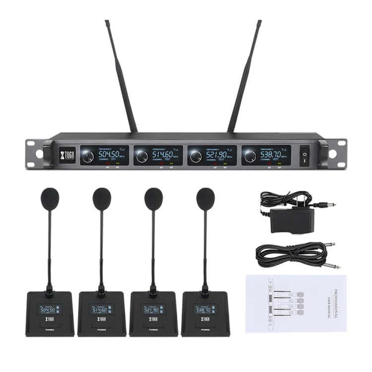 XTUGA A140-C Wireless Microphone System 4-Channel UHF Four Conference Mics(EU Plug) - Microphone by XTUGA | Online Shopping UK | buy2fix