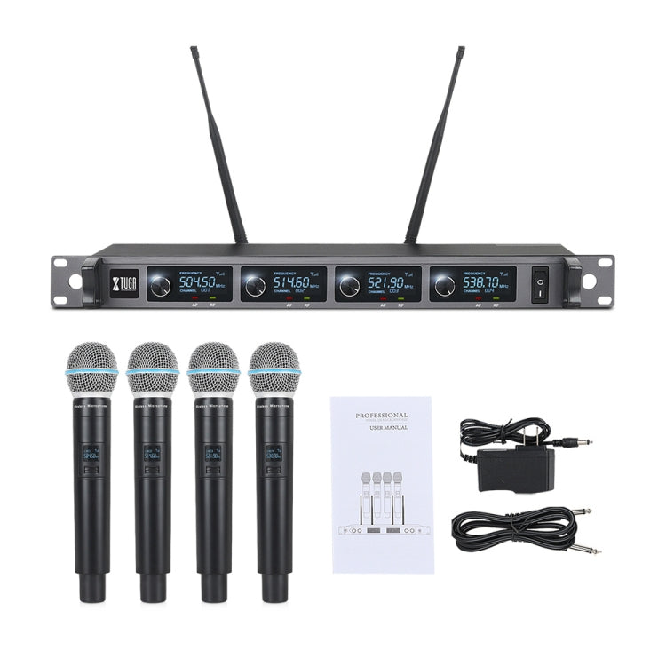 XTUGA A140-H Wireless Microphone System 4 Channel UHF Handheld Microphone(US Plug) - Microphone by XTUGA | Online Shopping UK | buy2fix