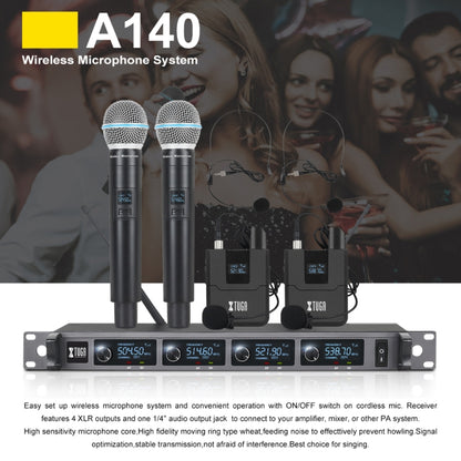 XTUGA A140-H Wireless Microphone System 4 Channel UHF Handheld Microphone(EU Plug) - Microphone by XTUGA | Online Shopping UK | buy2fix