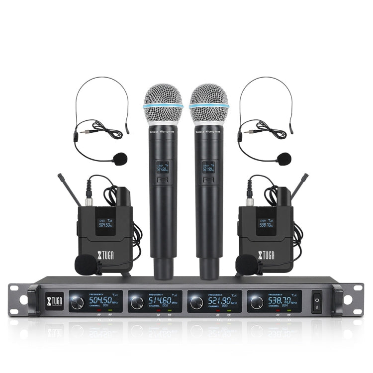 XTUGA A140-HB Wireless Microphone System 4 Channel Handheld Lavalier Headset Microphone(US Plug) - Microphone by XTUGA | Online Shopping UK | buy2fix