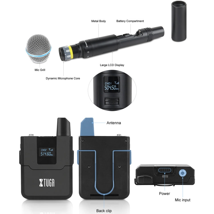 XTUGA A140-HB Wireless Microphone System 4 Channel Handheld Lavalier Headset Microphone(AU Plug) - Microphone by XTUGA | Online Shopping UK | buy2fix