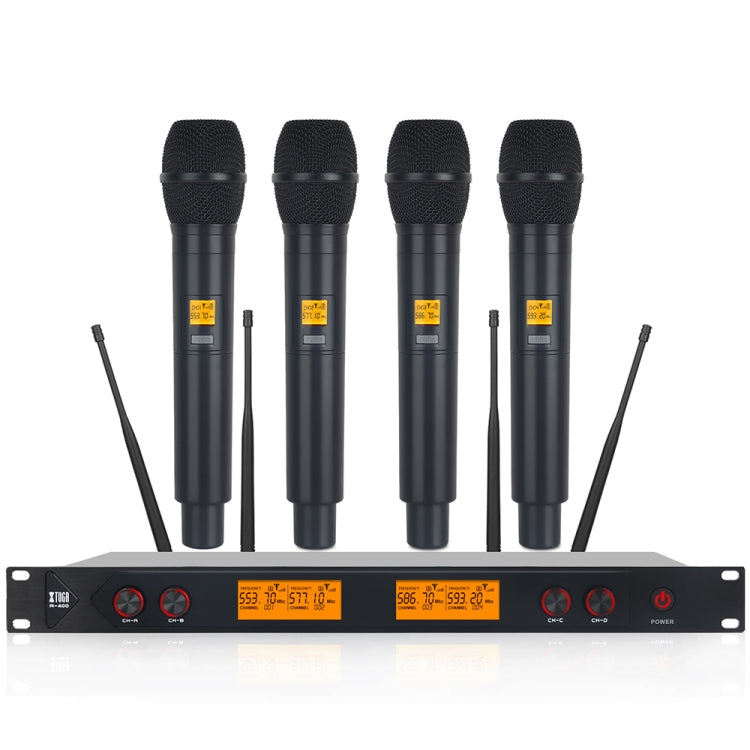 XTUGA A400-H Professional 4-Channel UHF Wireless Microphone System with 4 Handheld Microphone(UK Plug) - Microphone by XTUGA | Online Shopping UK | buy2fix